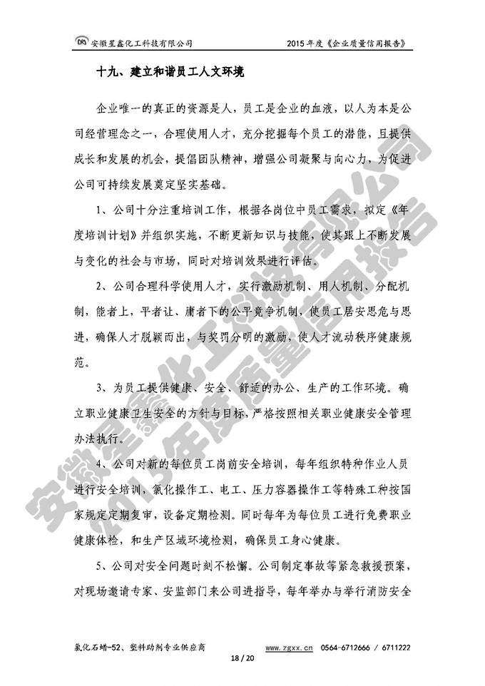 安徽星鑫化工科技有限公司-2015年度质量信用报告
